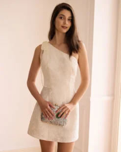 The Beige One-Shoulder Jacquard Mini Dress -Deals Dress N Swimwear Store the beige one shoulder jacquard mini dress dresses lnmrbf