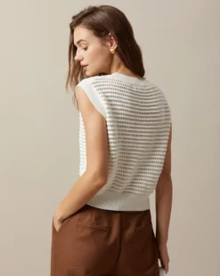 The Beige Sleeveless Pointelle Ribbed Knit Vest -Deals Dress N Swimwear Store the beige pointelle ribbed knit vest tops syejpj