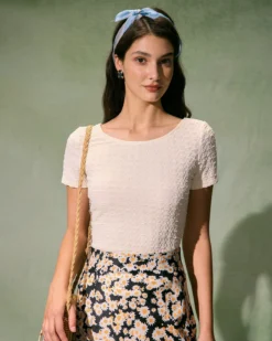 The Beige Round Neck Textured Knit Tee