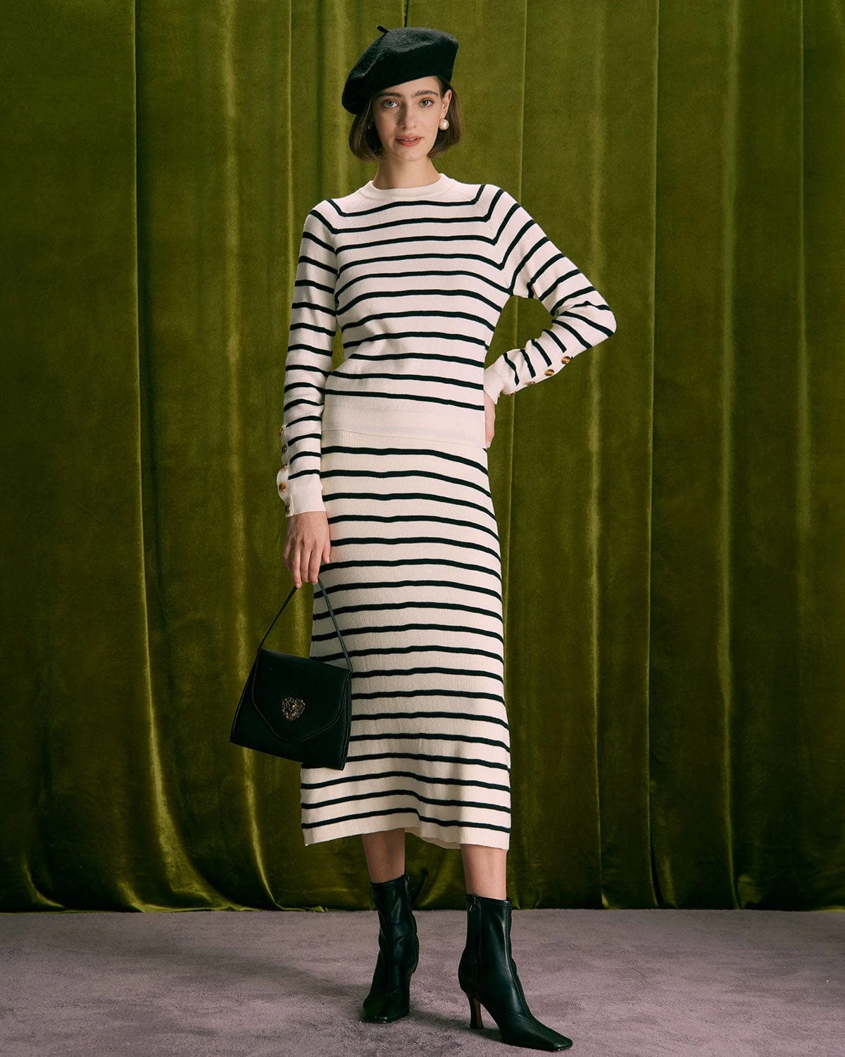The Beige Elastic Waist Striped Knit Midi Skirt 4 The Beige Elastic Waist Striped Knit Midi Skirt - Image 4