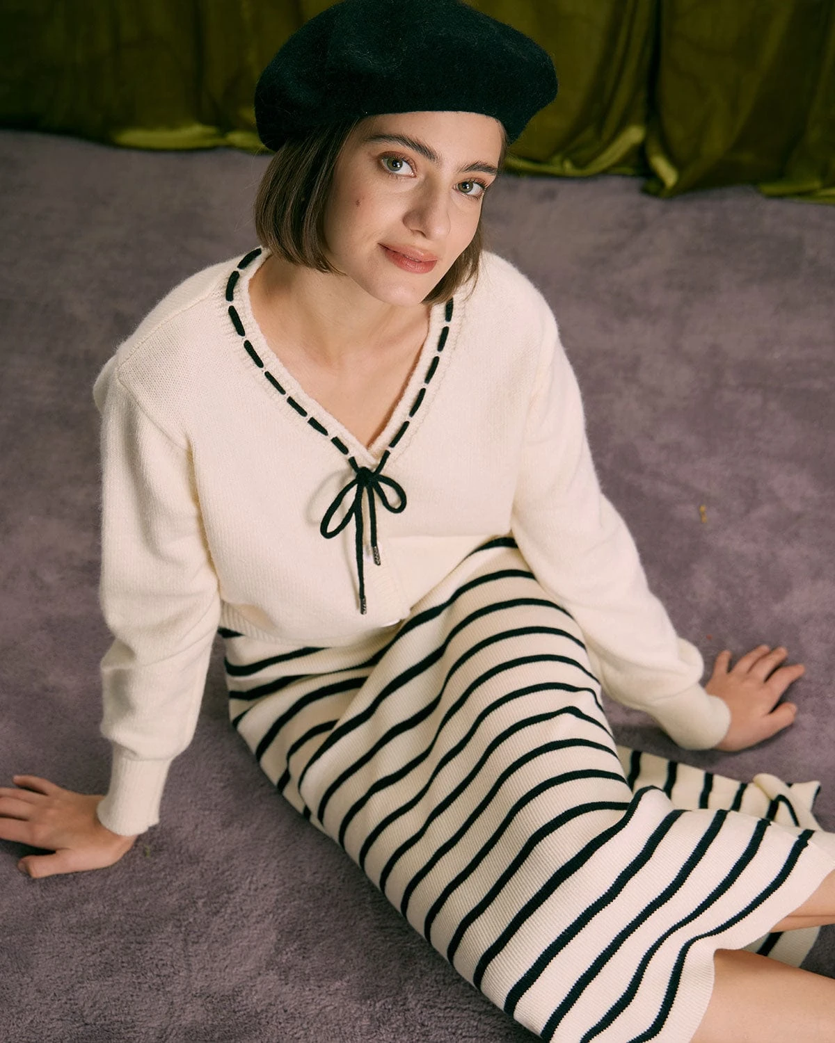 The Beige Elastic Waist Striped Knit Midi Skirt 3 The Beige Elastic Waist Striped Knit Midi Skirt - Image 3