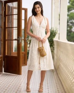 The Beige V Neck Jacquard Midi Dress 8 The Beige V Neck Jacquard Midi Dress -Deals Dress N Swimwear Store the beige v neck jacquard midi dress dresses vg97v7