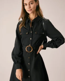 The Black Belted Button-Down Shirt Midi Dress -Deals Dress N Swimwear Store the belted button down shirt dress dresses 1zoyvl