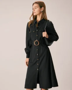 The Black Belted Button-Down Shirt Midi Dress -Deals Dress N Swimwear Store the belted button down shirt dress dresses ewls5u