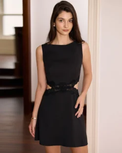 The Black Boat Neck Lace Cutout Mini Dress 8 The Black Boat Neck Lace Cutout Mini Dress -Deals Dress N Swimwear Store the black boat neck lace mini dress dresses bpyv0d