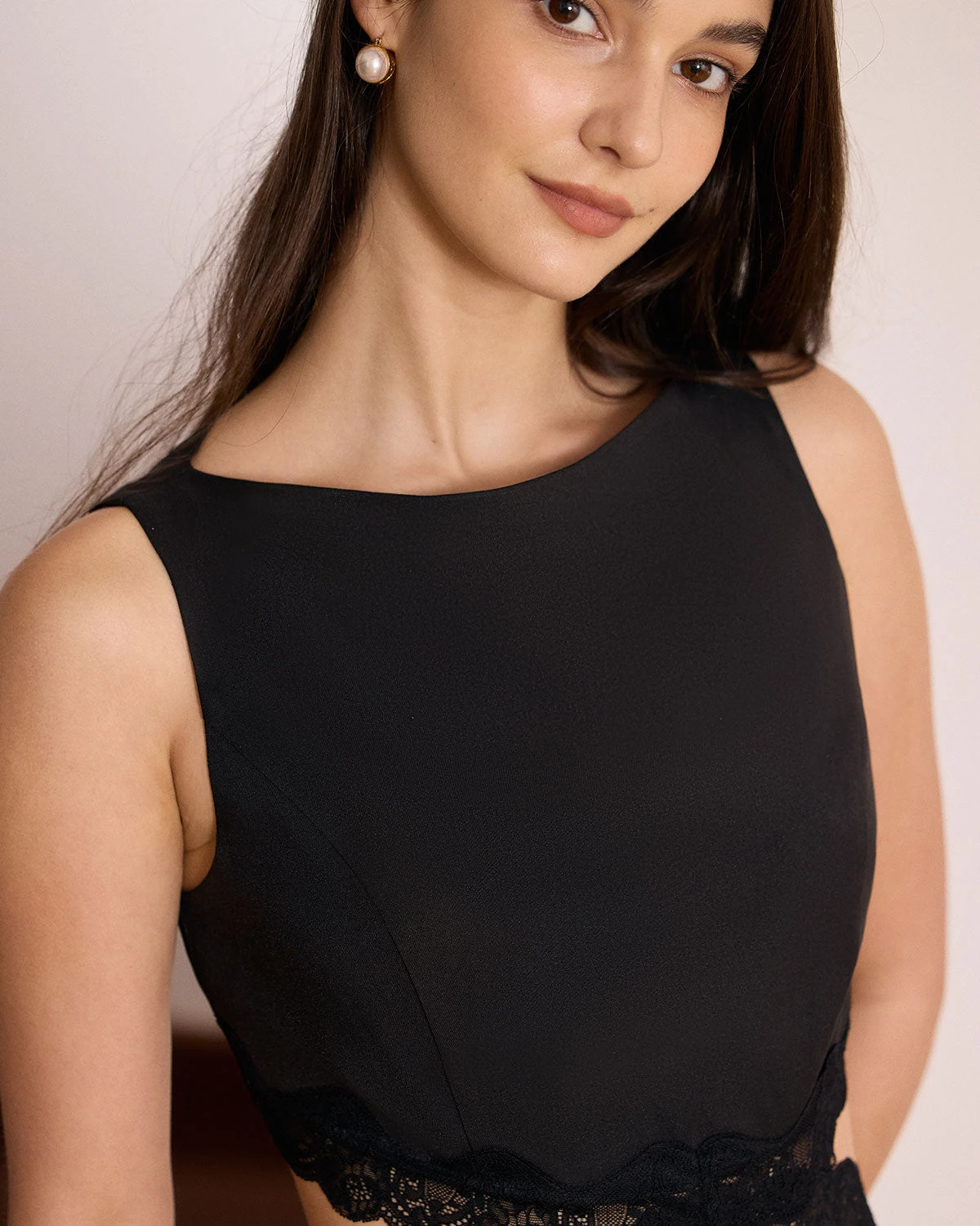 The Black Boat Neck Lace Cutout Mini Dress 2 The Black Boat Neck Lace Cutout Mini Dress - Image 2