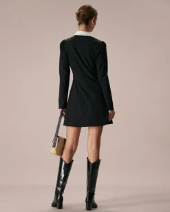 The Black Lapel Colorblock Ruched Mini Dress -Deals Dress N Swimwear Store the black collared colorblock mini dress dresses c9mgpi