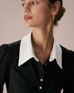 The Black Lapel Colorblock Ruched Mini Dress -Deals Dress N Swimwear Store the black collared colorblock mini dress dresses fy3qtv