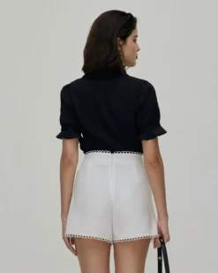 The Black Collared Lace Trim Blouse -Deals Dress N Swimwear Store the black collared lace trim blouse tops eo8dqc