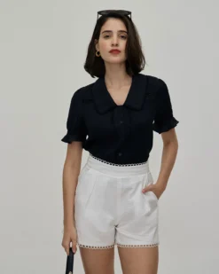 The Black Collared Lace Trim Blouse