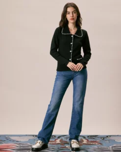 The Black Lapel Seam Colorblock Cardigan -Deals Dress N Swimwear Store the black collared seam colorblock cardigan tops kcknf7 768113