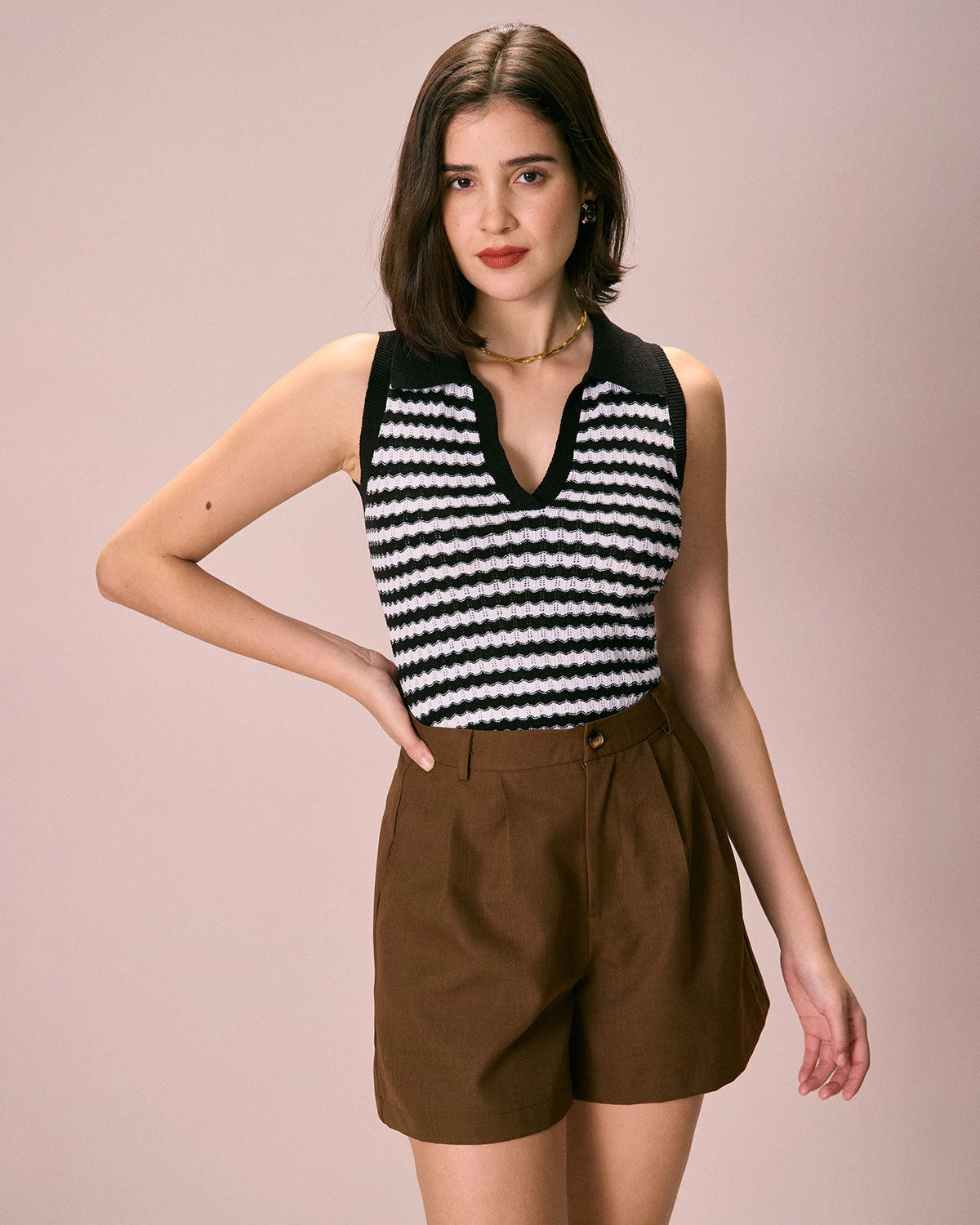 The Black Collared Striped Knit Tank Top 1 The Black Collared Striped Knit Tank Top