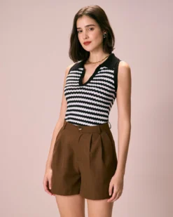 The Black Collared Striped Knit Tank Top 7 The Black Collared Striped Knit Tank Top -Deals Dress N Swimwear Store the black collared striped tank top tops 1w1lov