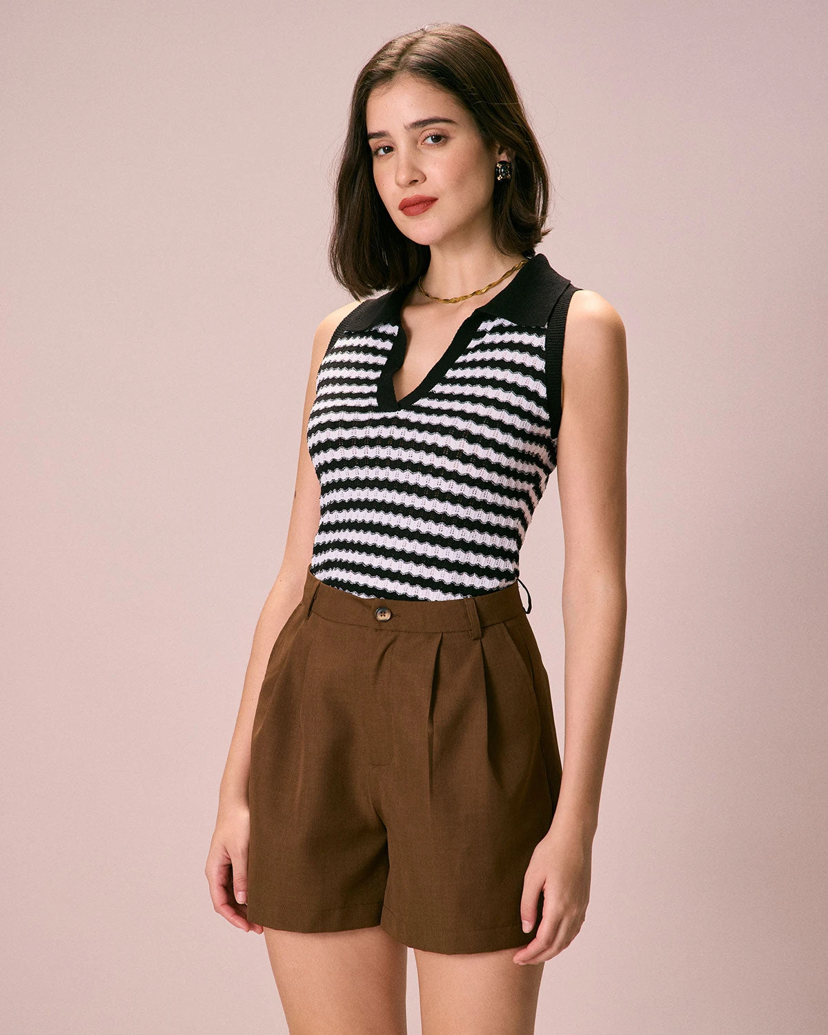 The Black Collared Striped Knit Tank Top 3 The Black Collared Striped Knit Tank Top - Image 3