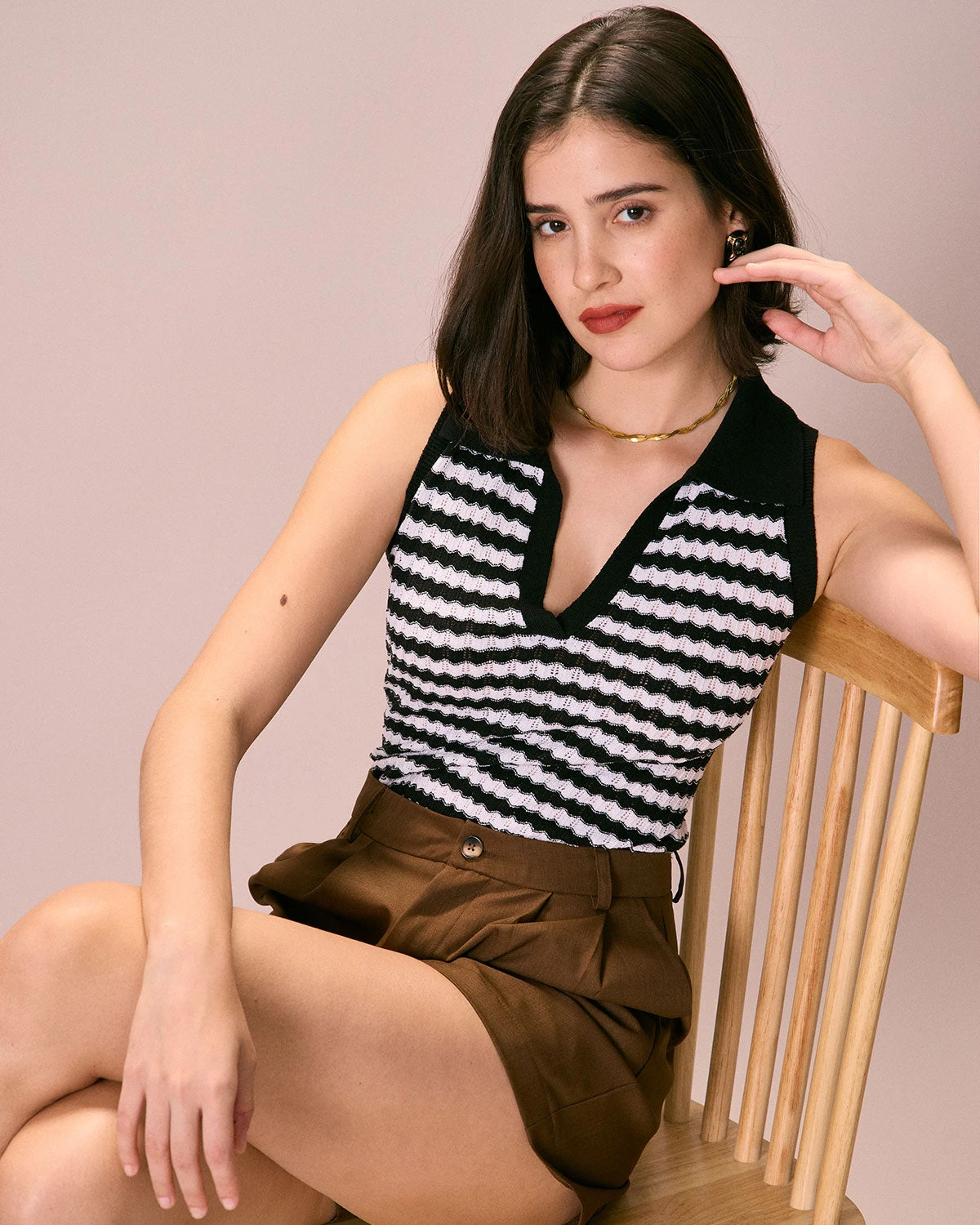 The Black Collared Striped Knit Tank Top 2 The Black Collared Striped Knit Tank Top - Image 2