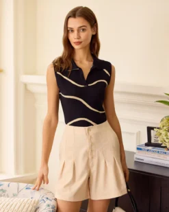 The Black Collared Knit Tank Top -Deals Dress N Swimwear Store the black collared wave tank top tops ewm9ue