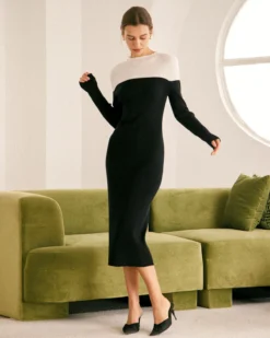 The Black Colorblock Sweater Midi Dress 8 The Black Colorblock Sweater Midi Dress -Deals Dress N Swimwear Store the black color block sweater dress dresses abun7p