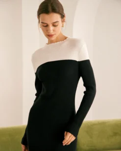 The Black Colorblock Sweater Midi Dress 9 The Black Colorblock Sweater Midi Dress -Deals Dress N Swimwear Store the black color block sweater dress dresses prb9o9