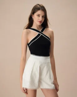 The Black Contrast Knit Tank Top -Deals Dress N Swimwear Store the black contrast knit tank top tops hrufv2