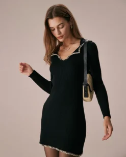 The Black Contrast Stitch Sweater Mini Dress 10 The Black Contrast Stitch Sweater Mini Dress -Deals Dress N Swimwear Store the black contrast stitch sweater dress dresses sm1jpl