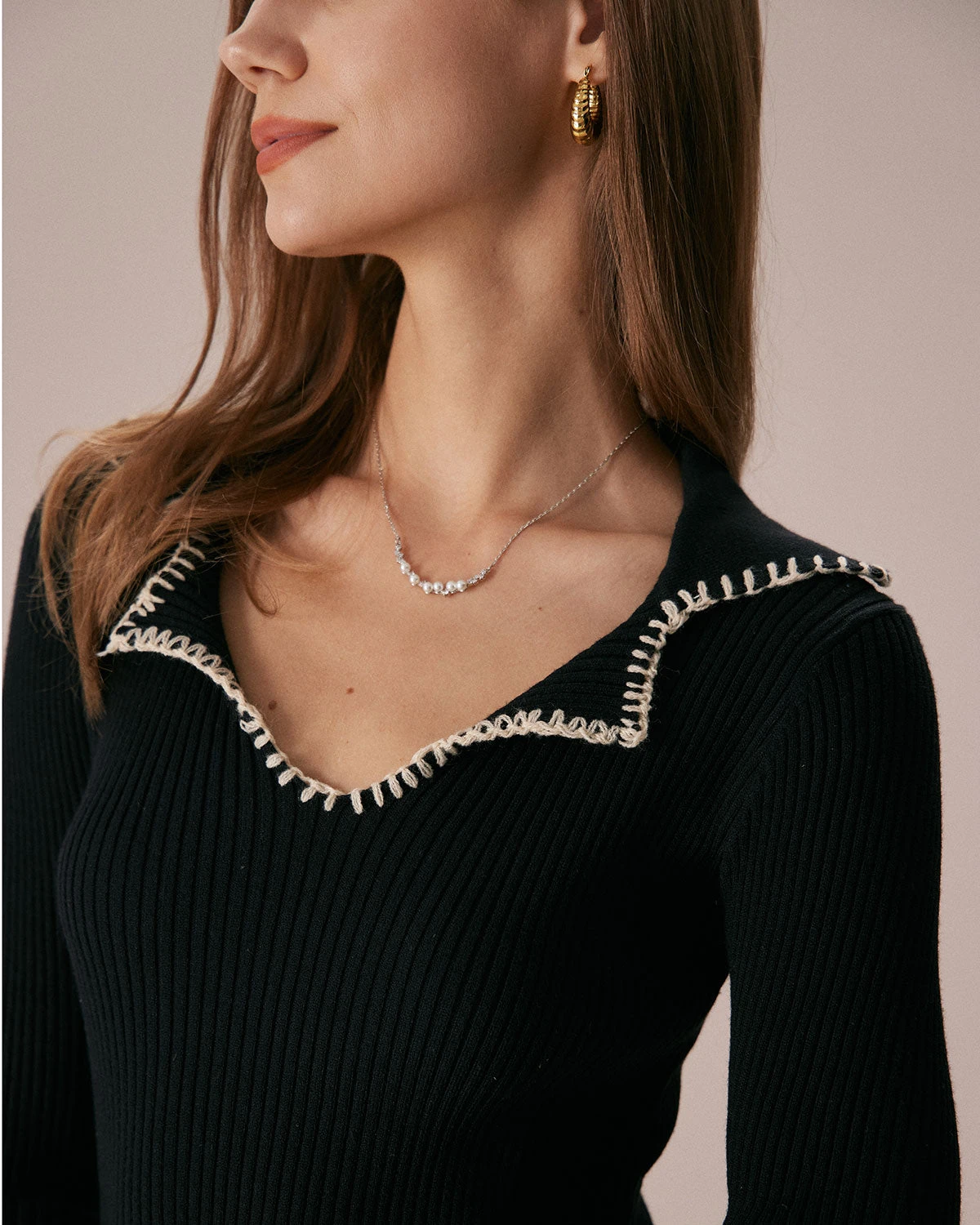 The Black Contrast Stitch Sweater Mini Dress 2 The Black Contrast Stitch Sweater Mini Dress - Image 2