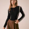 The Black Contrast Trim Pointelle Knit Top