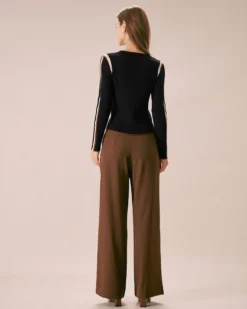 The Black Contrast Trim Pointelle Knit Top 11 The Black Contrast Trim Pointelle Knit Top -Deals Dress N Swimwear Store the black contrast trim pointelle top tops wld9wl