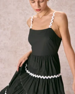 The Black Contrast Wave Cut Strap Midi Dress -Deals Dress N Swimwear Store the black contrast wave midi dress dresses nyzver