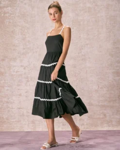 The Black Contrast Wave Cut Strap Midi Dress -Deals Dress N Swimwear Store the black contrast wave midi dress dresses o1l9xk