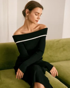 The Black Off The Shoulder Contrast Midi Dress 7 The Black Off The Shoulder Contrast Midi Dress -Deals Dress N Swimwear Store the black contrasting sweater midi dress dresses hvsuou
