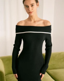 The Black Off The Shoulder Contrast Midi Dress 8 The Black Off The Shoulder Contrast Midi Dress -Deals Dress N Swimwear Store the black contrasting sweater midi dress dresses mappqg