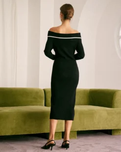 The Black Off The Shoulder Contrast Midi Dress 9 The Black Off The Shoulder Contrast Midi Dress -Deals Dress N Swimwear Store the black contrasting sweater midi dress dresses mxl0ju