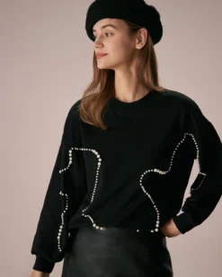 The Black Crew Neck Pearl Sweatshirt -Deals Dress N Swimwear Store the black crew neck pearl sweatshirt tops 9hbhfq