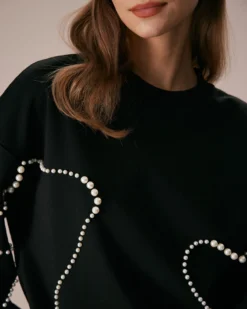 The Black Crew Neck Pearl Sweatshirt -Deals Dress N Swimwear Store the black crew neck pearl sweatshirt tops o7p48v