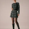 The Black Crew Neck Plaid A-Line Mini Dress