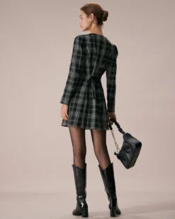 The Black Crew Neck Plaid A-Line Mini Dress -Deals Dress N Swimwear Store the black crew neck plaid mini dress dresses gppbwl
