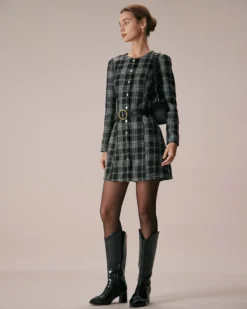 The Black Crew Neck Plaid A-Line Mini Dress -Deals Dress N Swimwear Store the black crew neck plaid mini dress dresses i68vdj