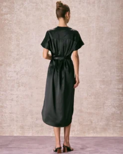 The Black Crew Neck Belted Satin Midi Dress 9 The Black Crew Neck Belted Satin Midi Dress -Deals Dress N Swimwear Store the black crew neck satin midi dress dresses olax0j