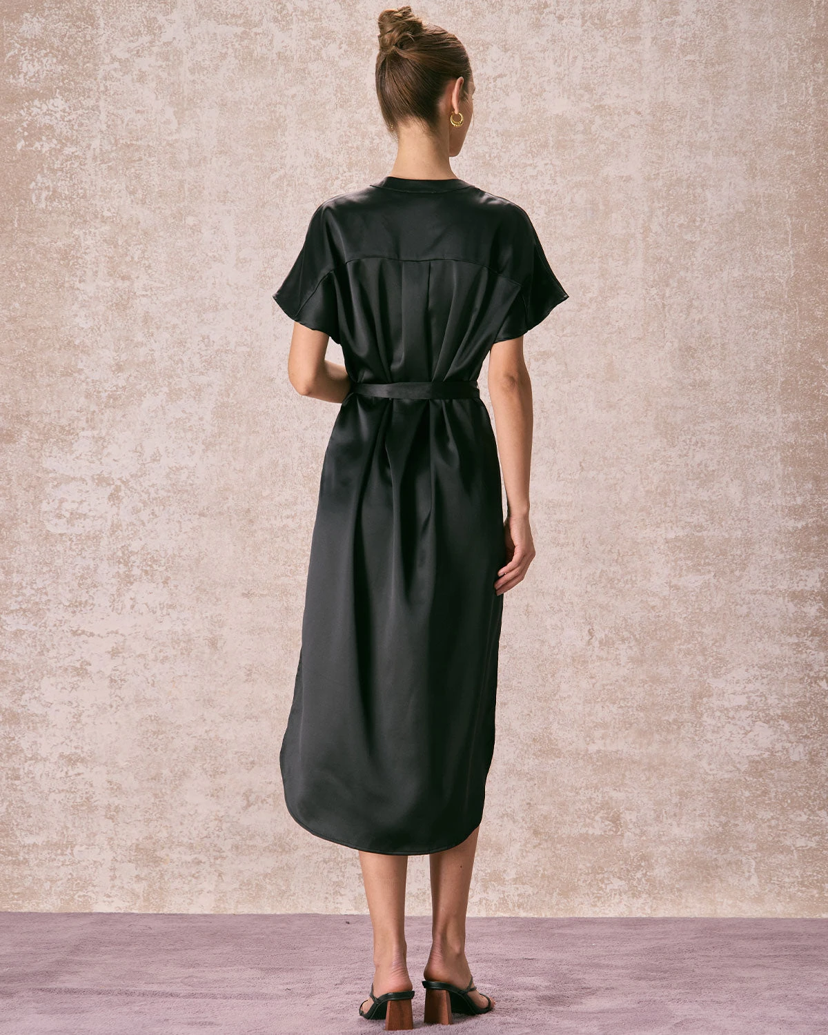The Black Crew Neck Belted Satin Midi Dress 5 The Black Crew Neck Belted Satin Midi Dress - Image 5