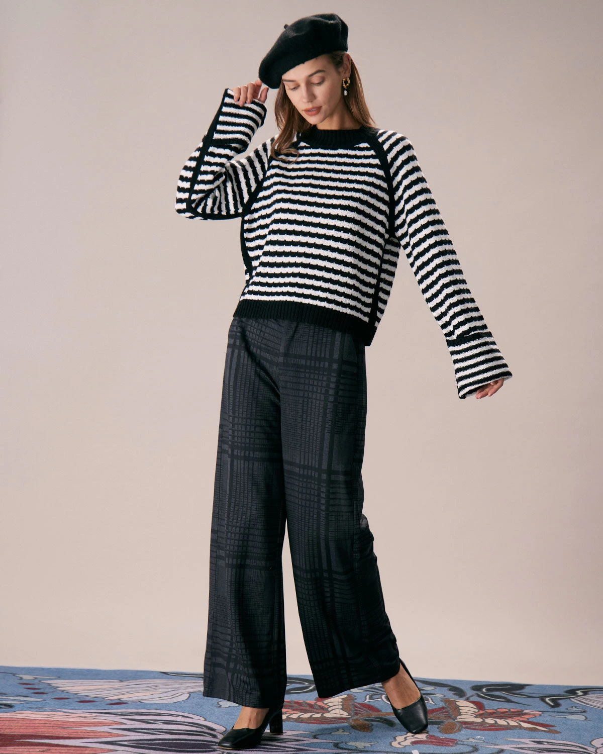 The Black Crew Neck Striped Ribbed Sweater 2 The Black Crew Neck Striped Ribbed Sweater - Image 2
