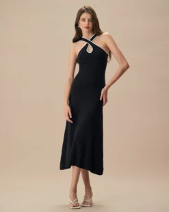 The Black Cut-Out Contrast Knit Midi Dress -Deals Dress N Swimwear Store the black cut out contrast knit midi dress black dresses ozt8fa