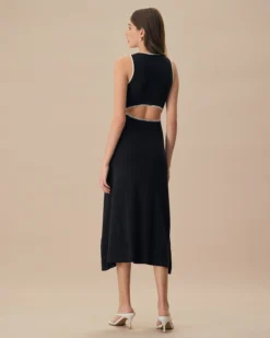 The Black Cut-Out Contrast Knit Midi Dress -Deals Dress N Swimwear Store the black cut out contrast knit midi dress dresses nuthhc