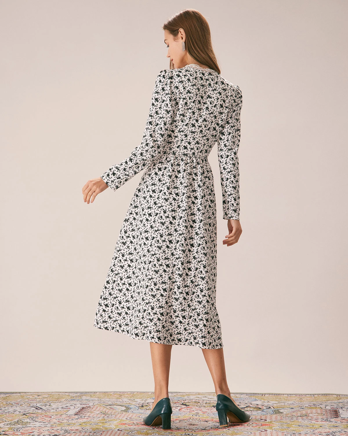 The Black Deep V Neck Floral Lace Midi Dress 6 The Black Deep V Neck Floral Lace Midi Dress - Image 6