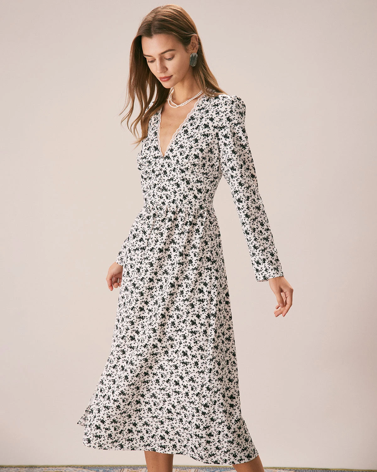 The Black Deep V Neck Floral Lace Midi Dress 5 The Black Deep V Neck Floral Lace Midi Dress - Image 5