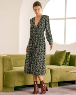 The Black Deep V Neck Floral Midi Dress 8 The Black Deep V Neck Floral Midi Dress -Deals Dress N Swimwear Store the black deep v neck floral midi dress dresses 3rxajg