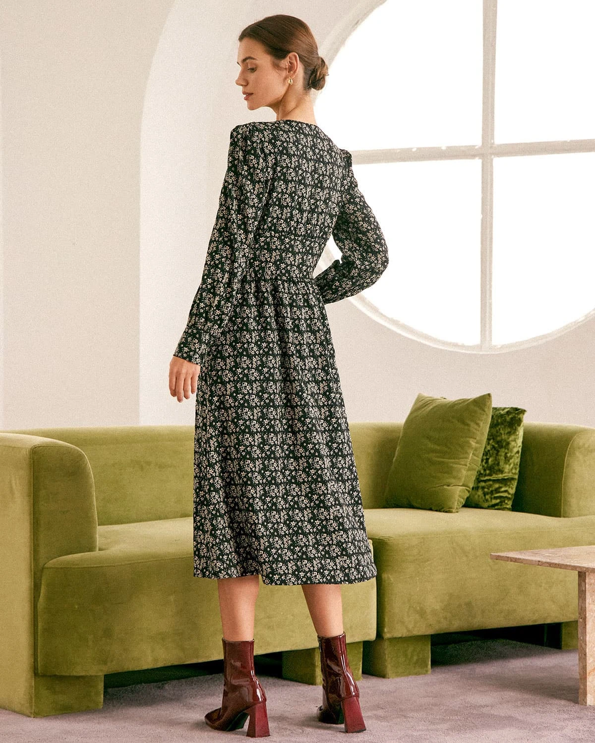 The Black Deep V Neck Floral Midi Dress 5 The Black Deep V Neck Floral Midi Dress - Image 5