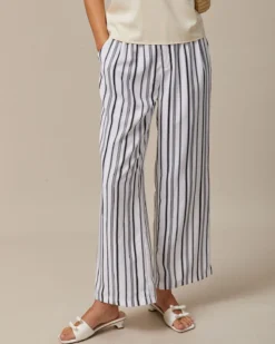 The Black Elastic Waist Striped Button Pants