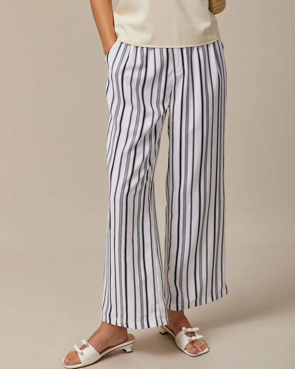 The Black Elastic Waist Striped Button Pants 1 The Black Elastic Waist Striped Button Pants