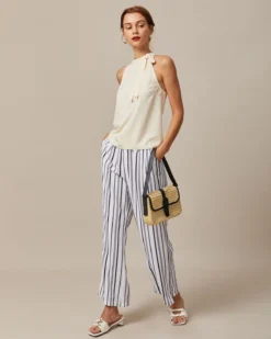 The Black Elastic Waist Striped Button Pants 7 The Black Elastic Waist Striped Button Pants -Deals Dress N Swimwear Store the black elastic waist striped pants bottoms 1evwyi 813131