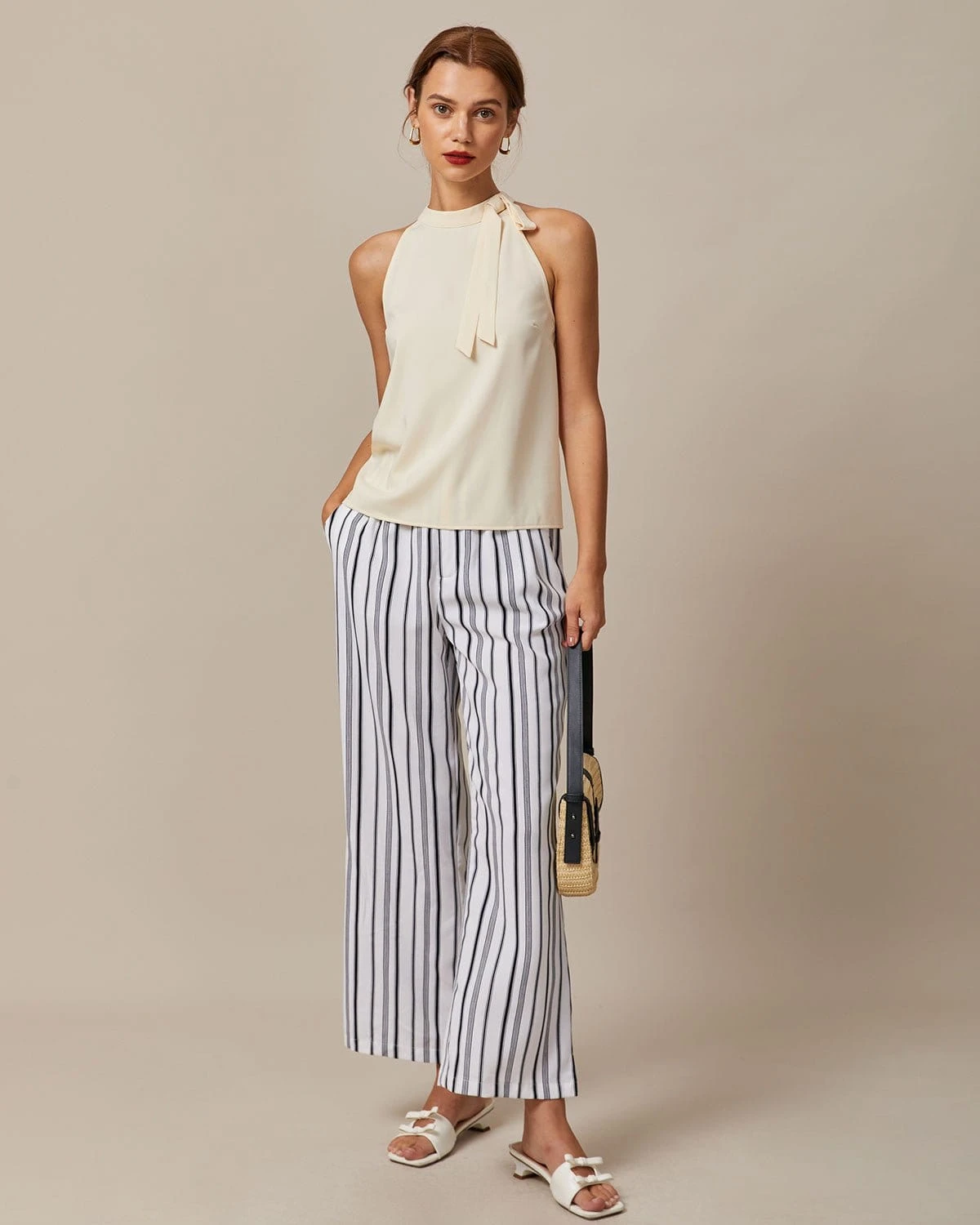 The Black Elastic Waist Striped Button Pants 2 The Black Elastic Waist Striped Button Pants - Image 2